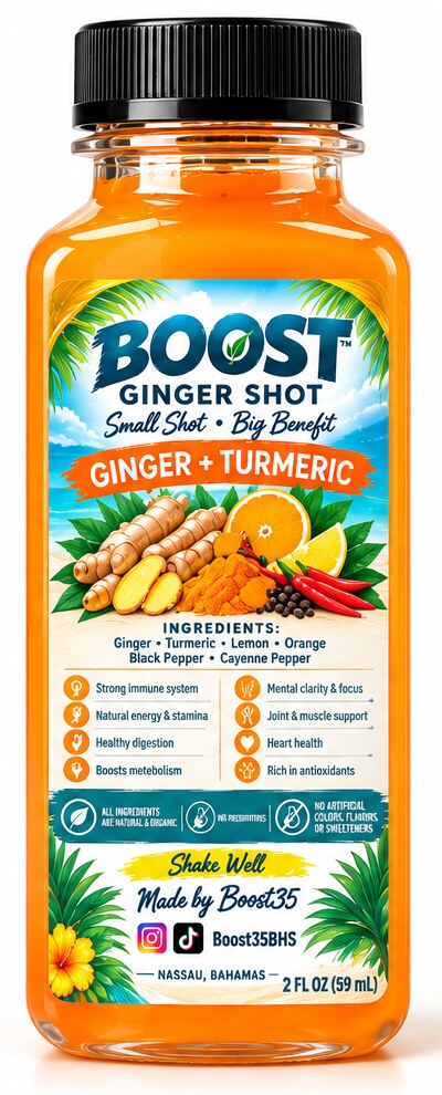 BOOST Ginger & Turmeric ginger shot bottle